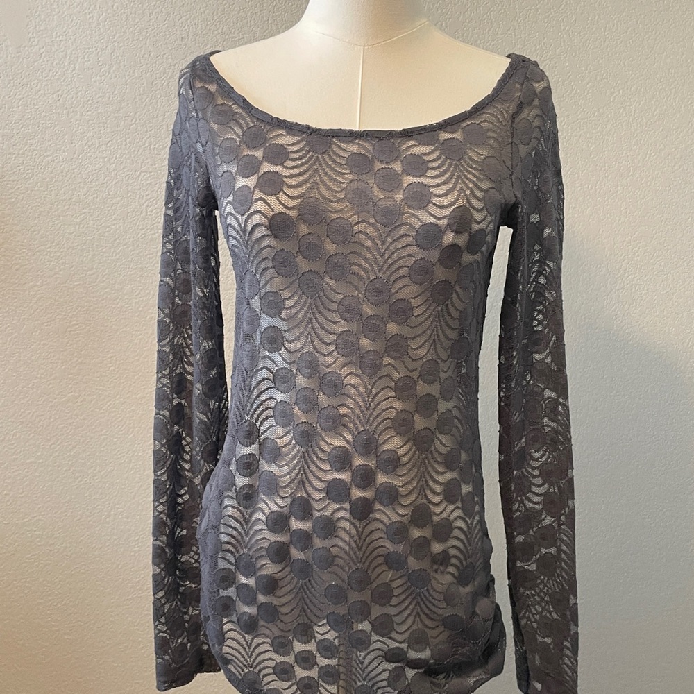 Anthropologie meadow rue Gray Lace Blouse